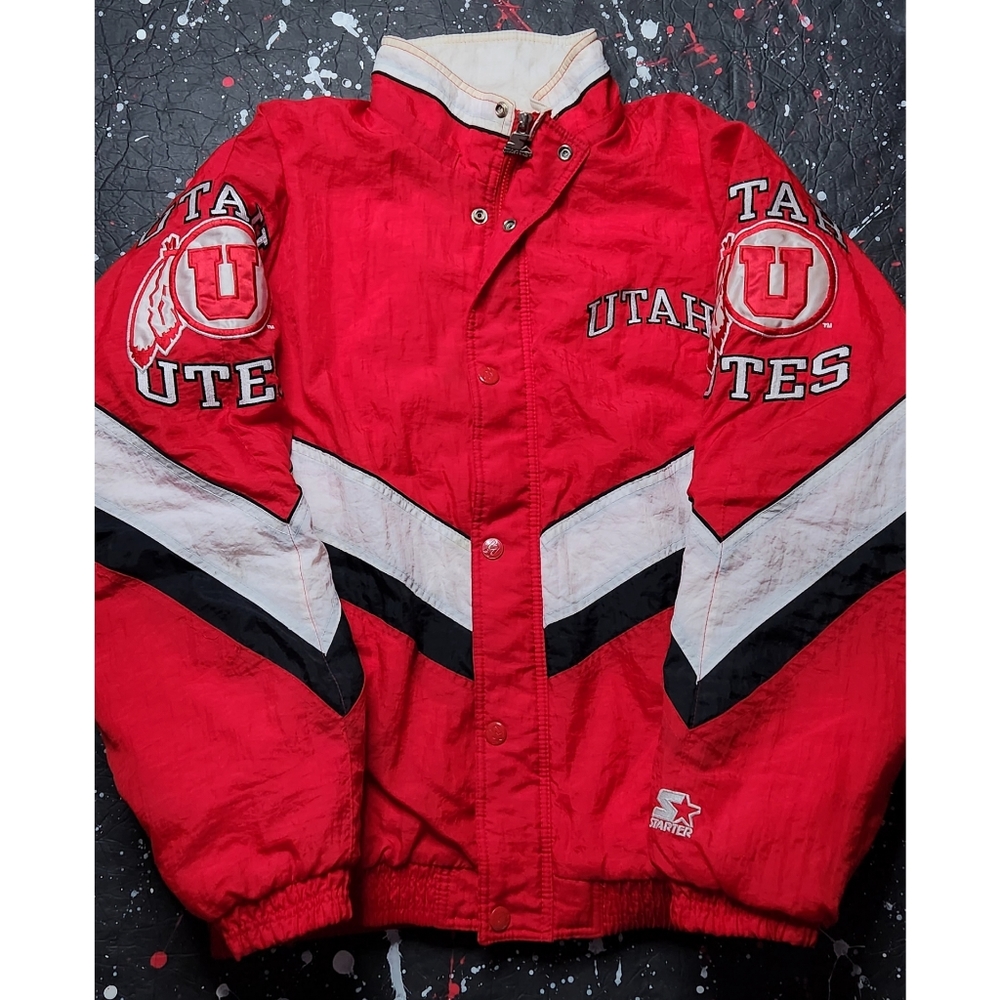 Utah Utes vintage 90s Starter x NCAA embroidered spell-out puffer jacket RARE